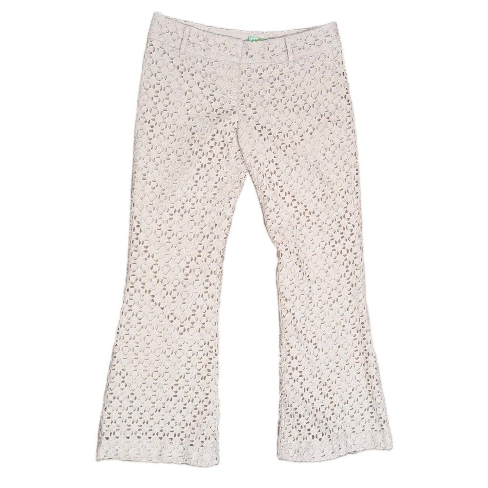 Jules Reid Pants Khaki Crochet Flare Leg Low Rise Womens Size 32x29 Made in USA